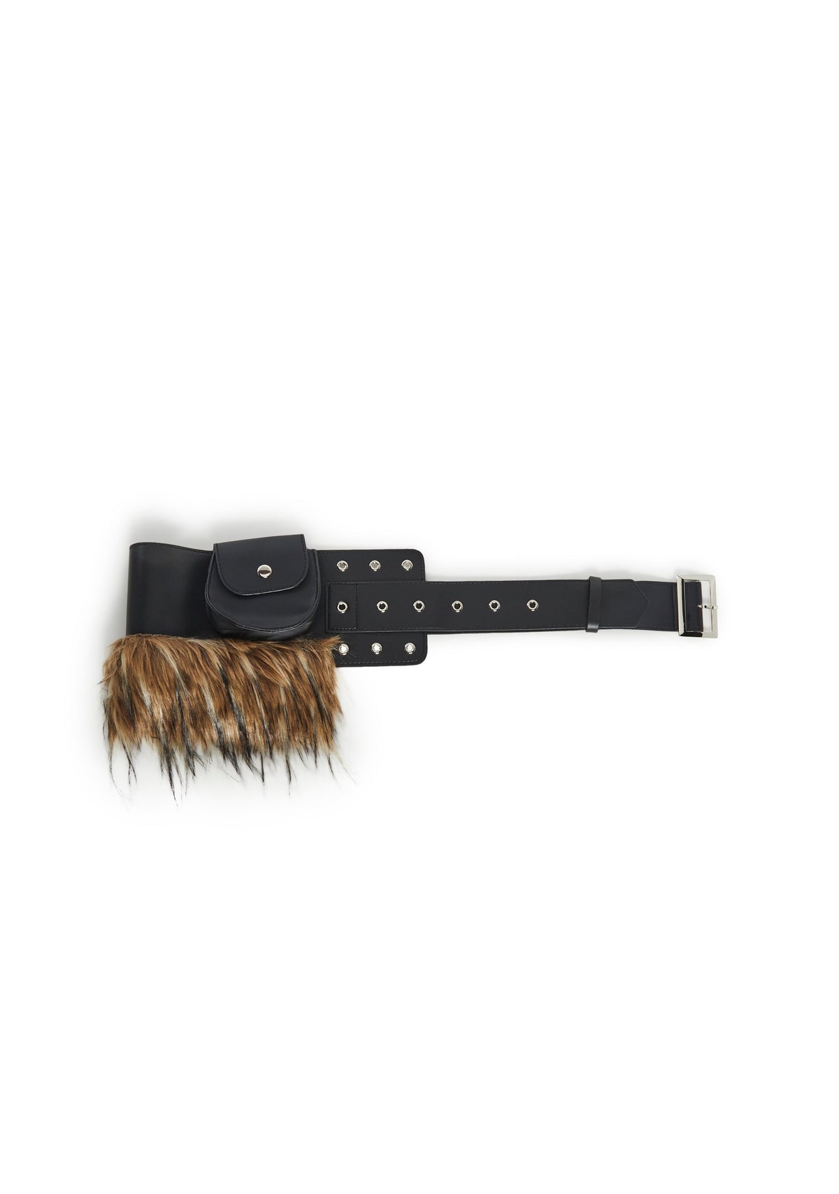 Land Escape Fur Buckle Belt With Pouch