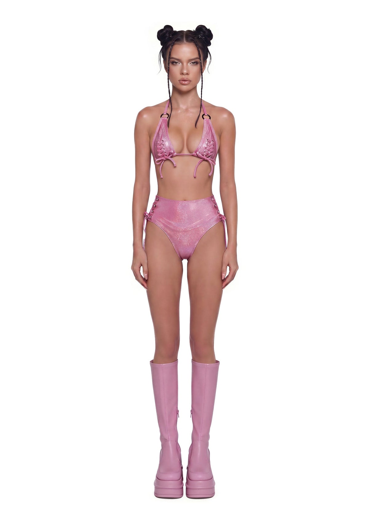 Shimmer Lace Up Festival Set - Pink