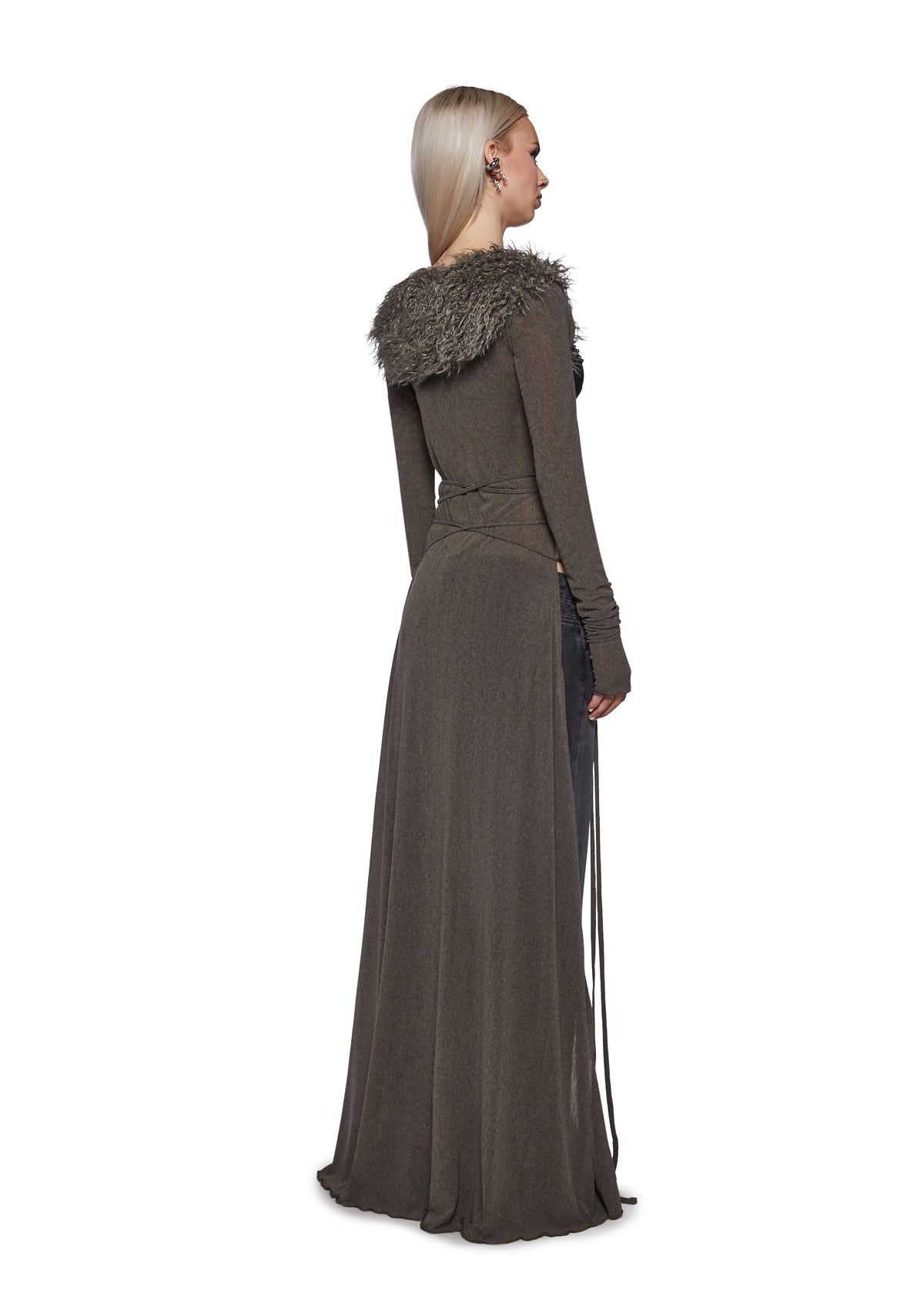 Siren Fur Collar Long Sleeve Duster