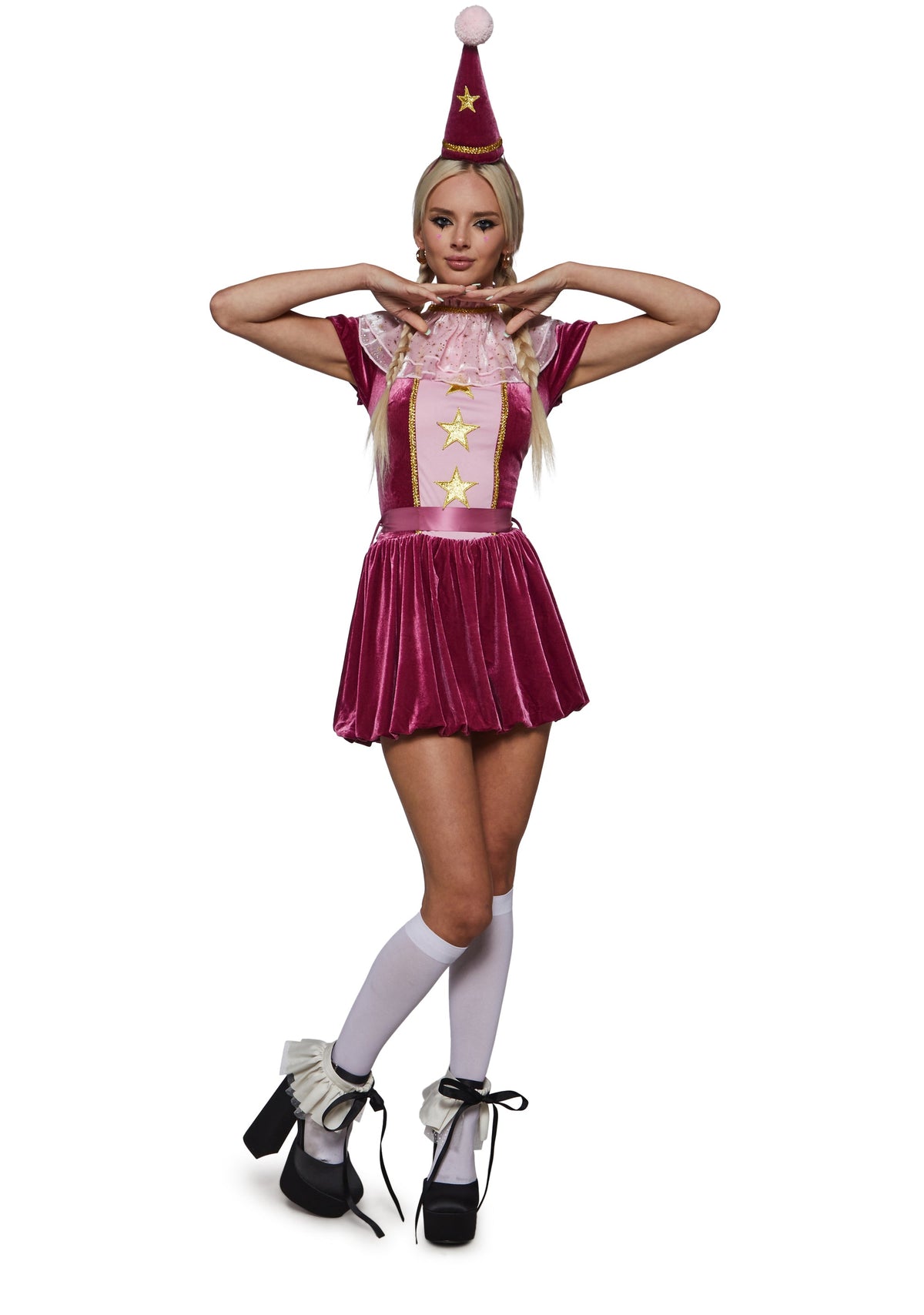 Pink Velvet Star Clown Costume