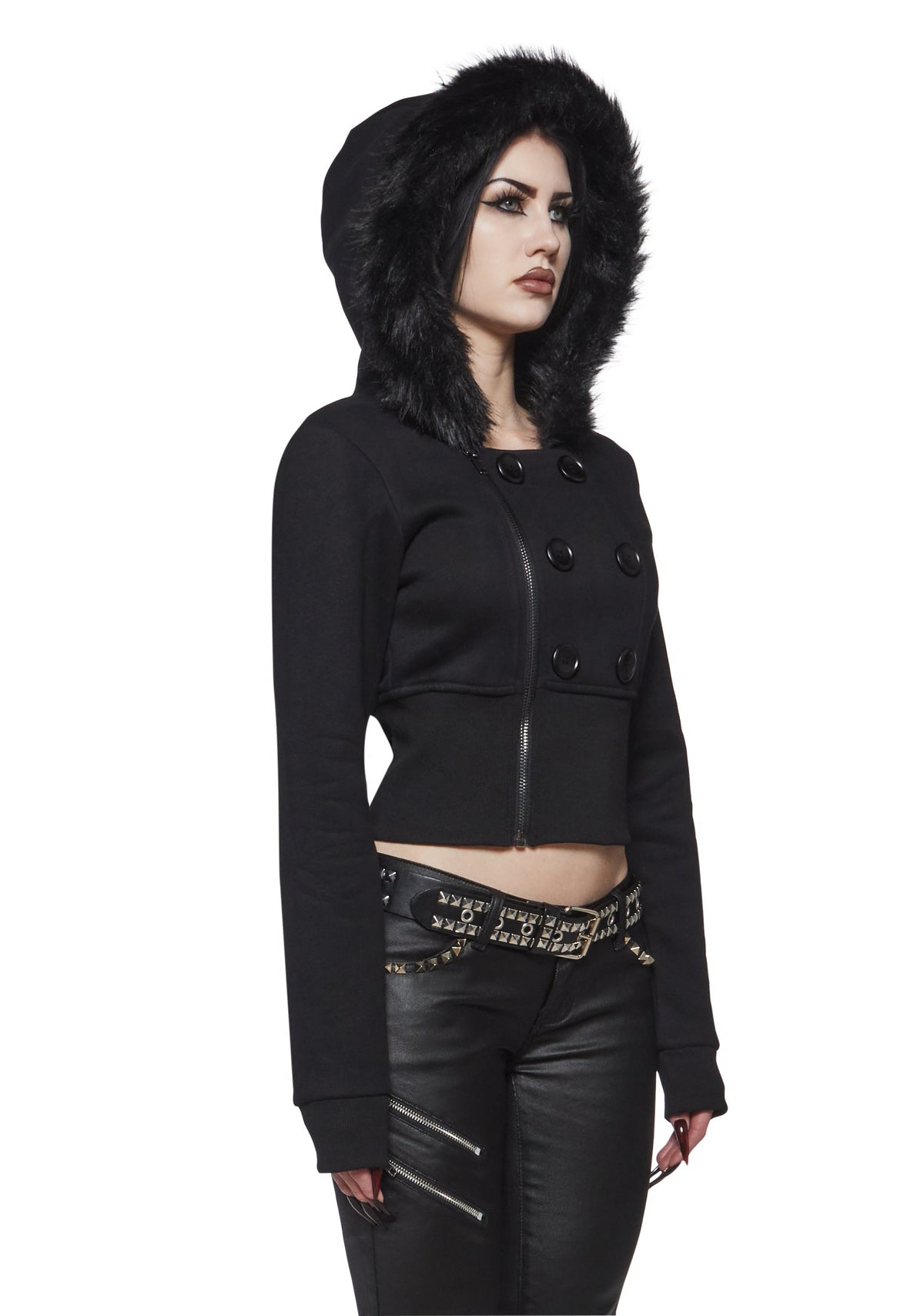 Afterhours Cropped Faux Fur Hood Fleece Jacket