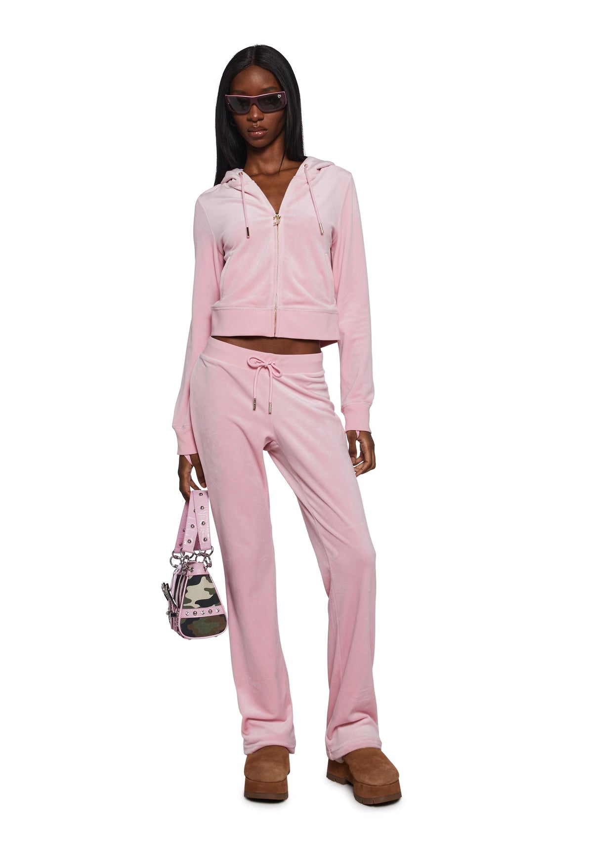 OG Big Bling Velour Hoodie - Pink