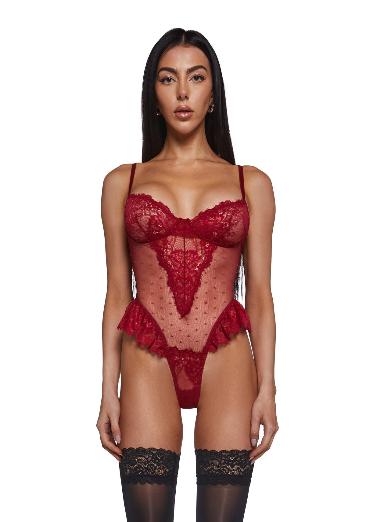 Wild Embrace Lace Bodysuit - Red