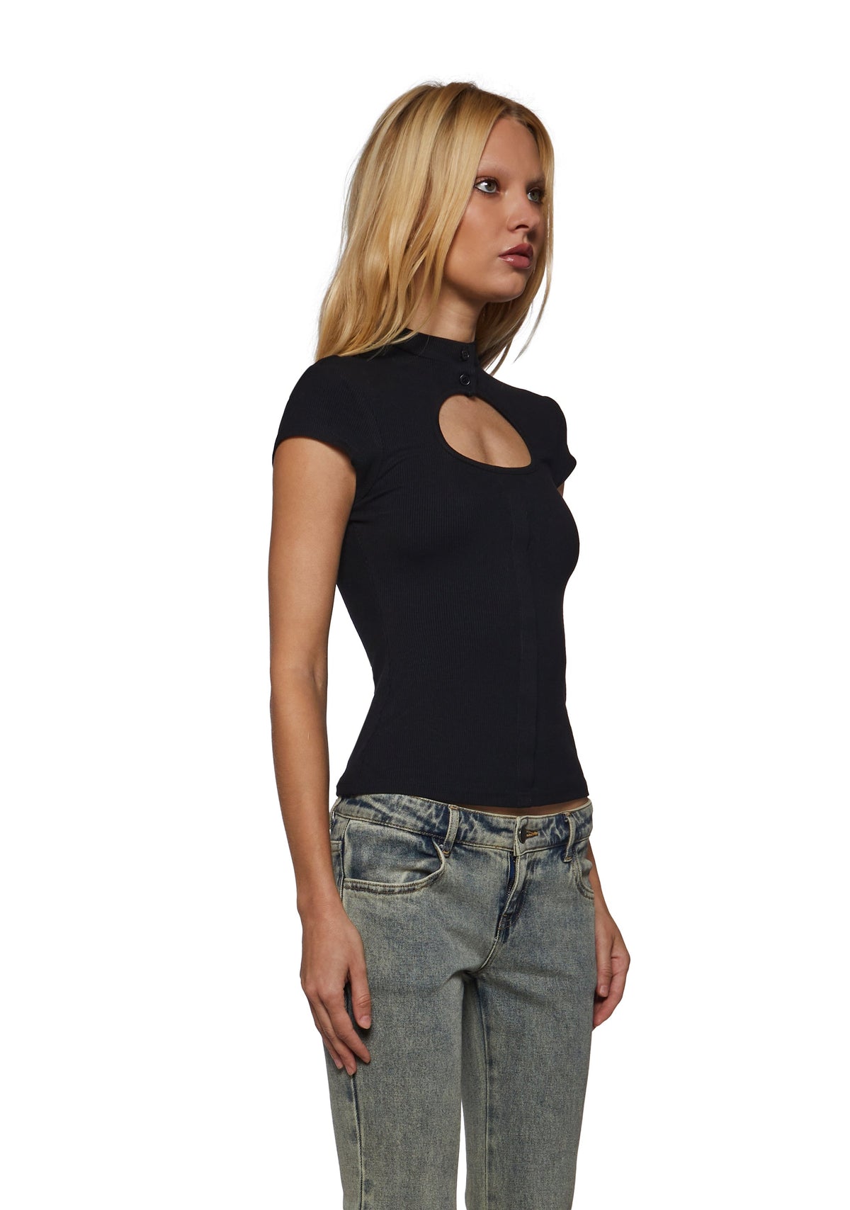 Olivia Button Collar Key Hole Baby Tee