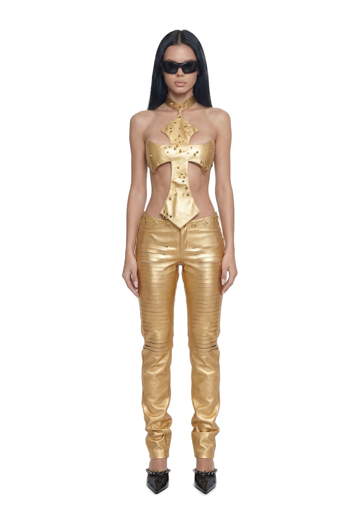 Pierced Cross Top - Gold