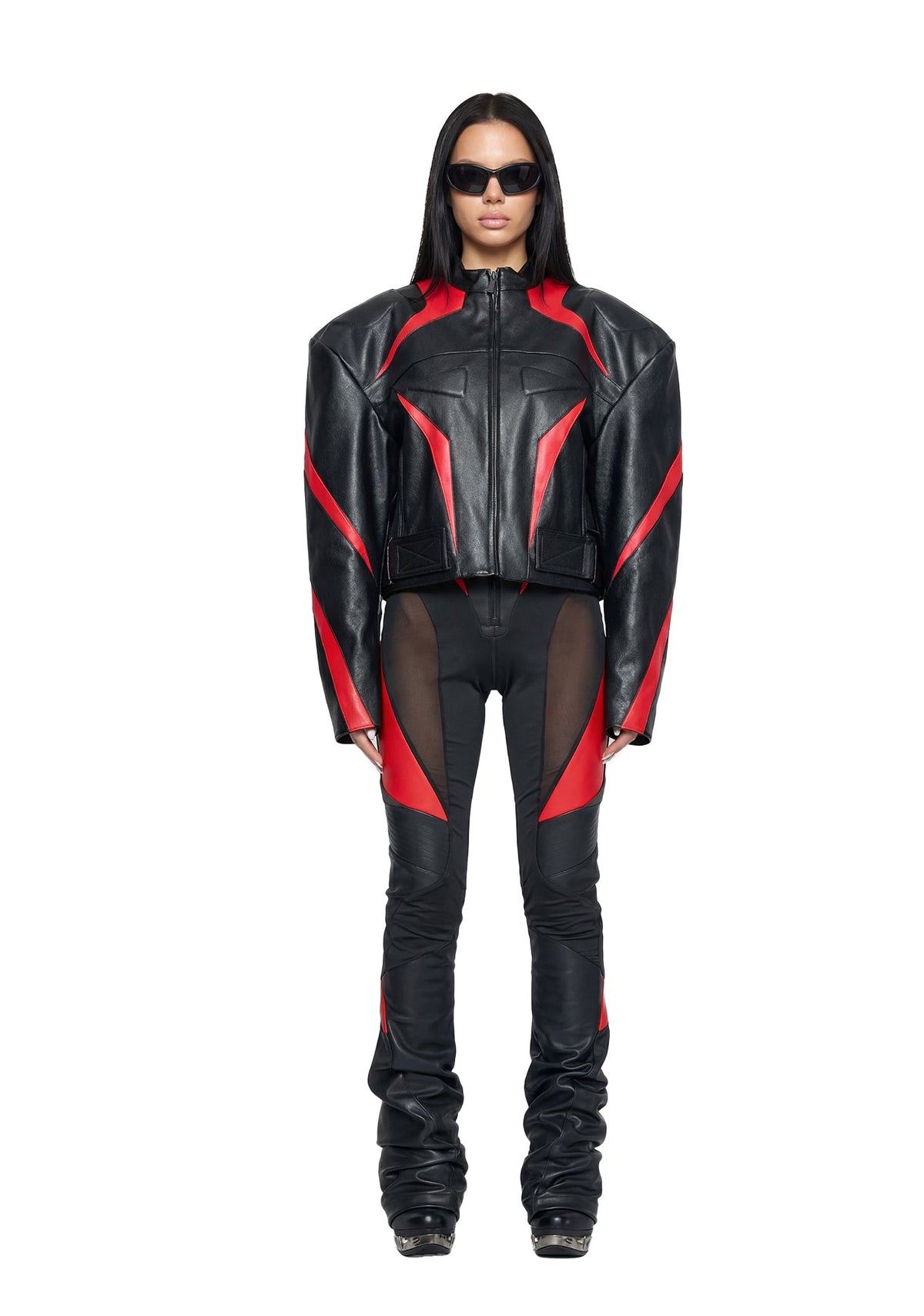 Power Shoulder Moto Jacket - Black/Red