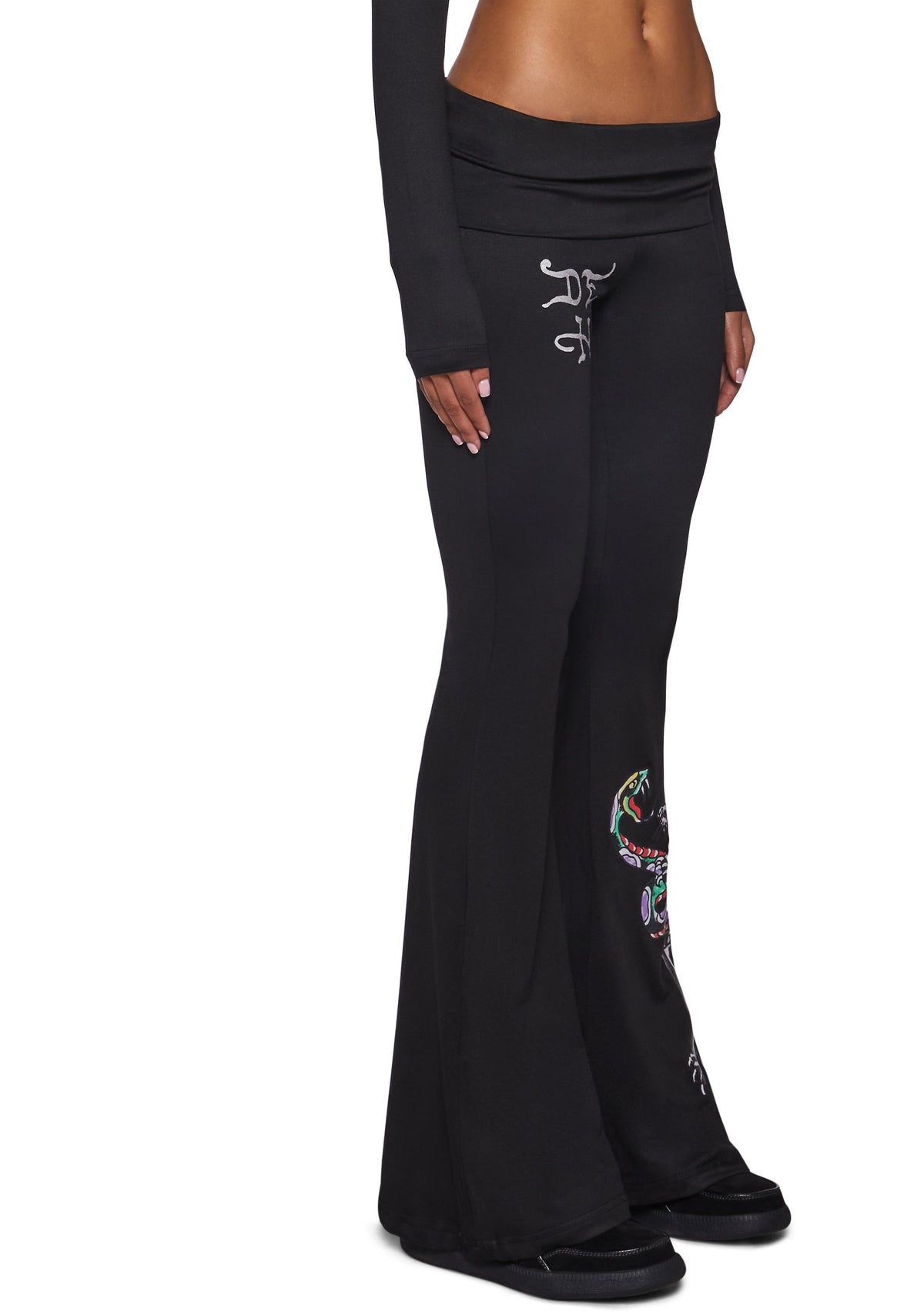 Panther Snake Fold Over Yoga Pant - Black