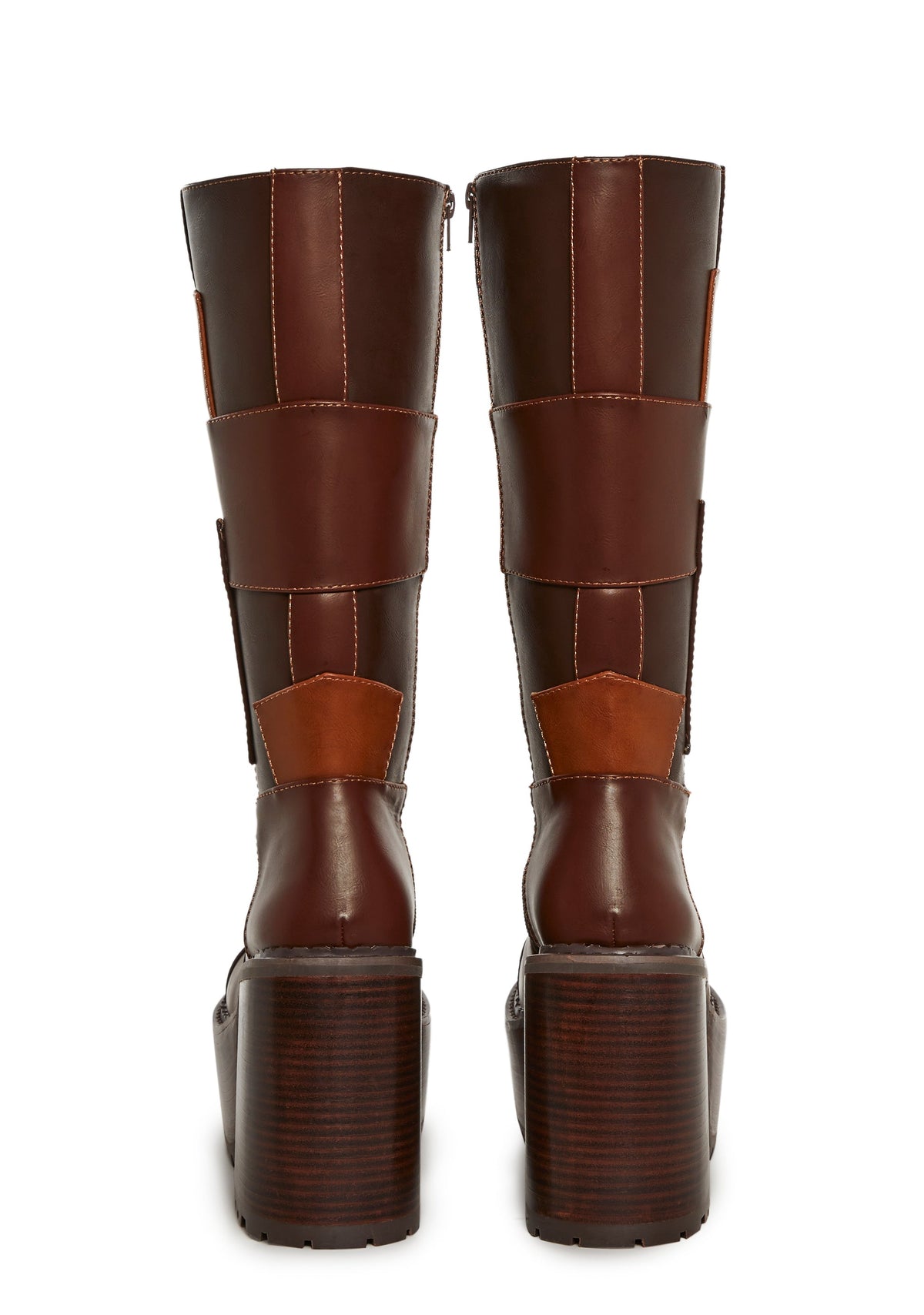 Winding Roads Knee High Patchwork Boots - Brown