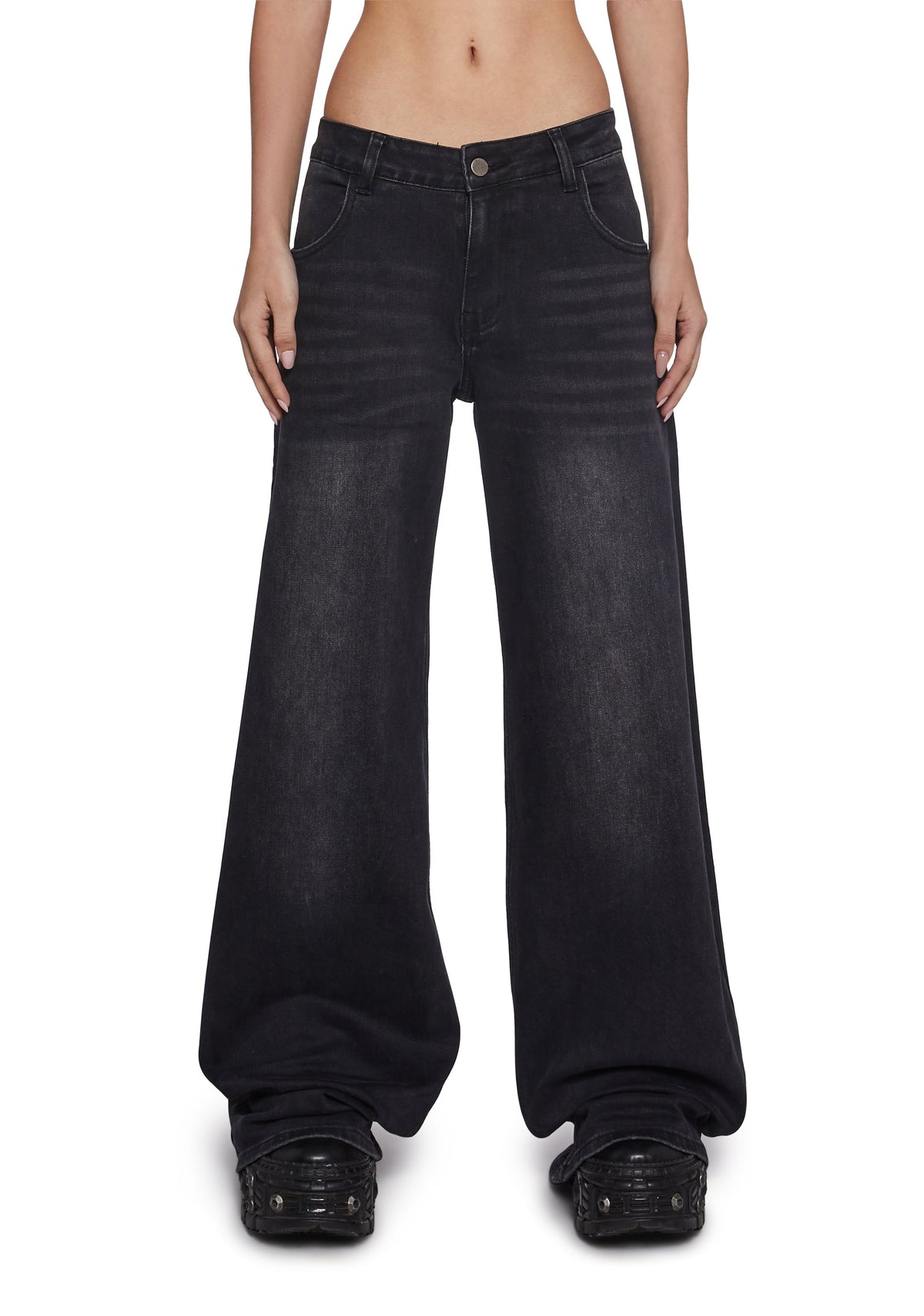 Sinful Attitude Wide Leg Jeans - Black Glitter