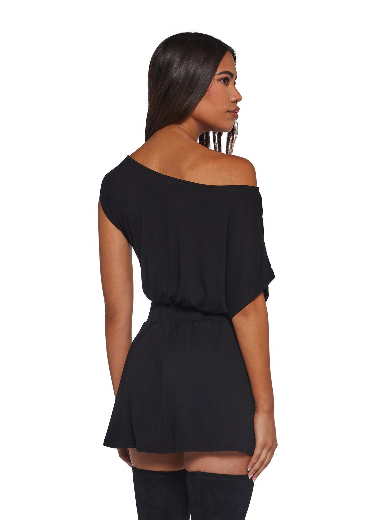 Crush Damage Off The Shoulder Dress - Black