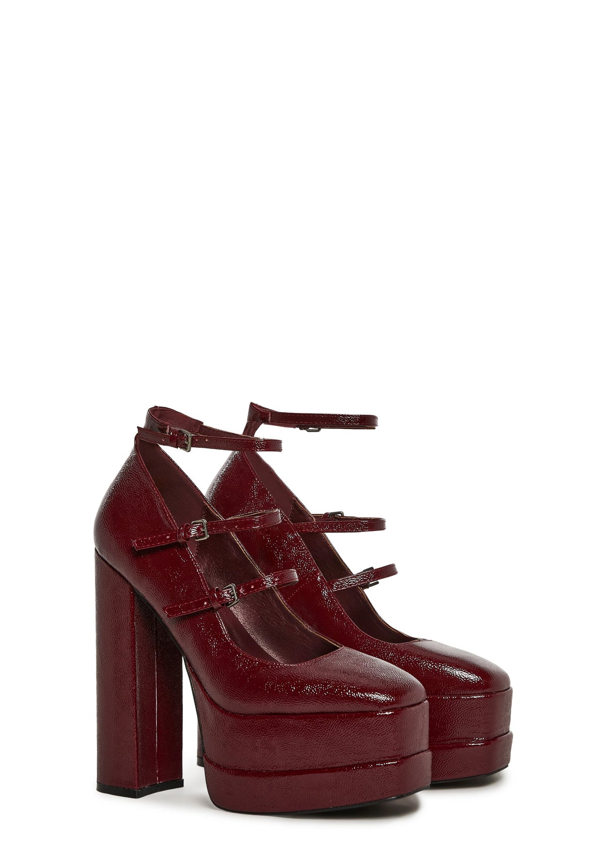 Triple Threat Mary Jane Platform Heels - Red