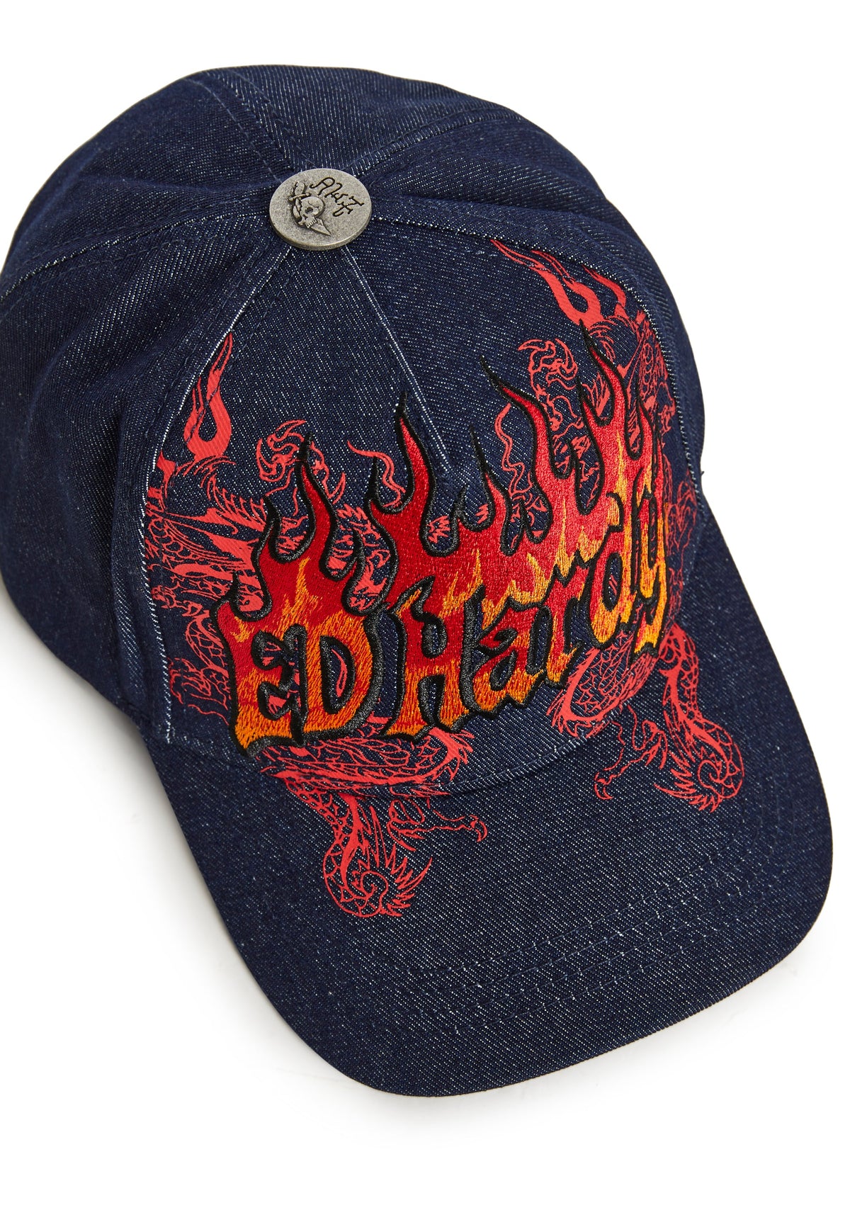Dragon Flames Denim Trucker Hat