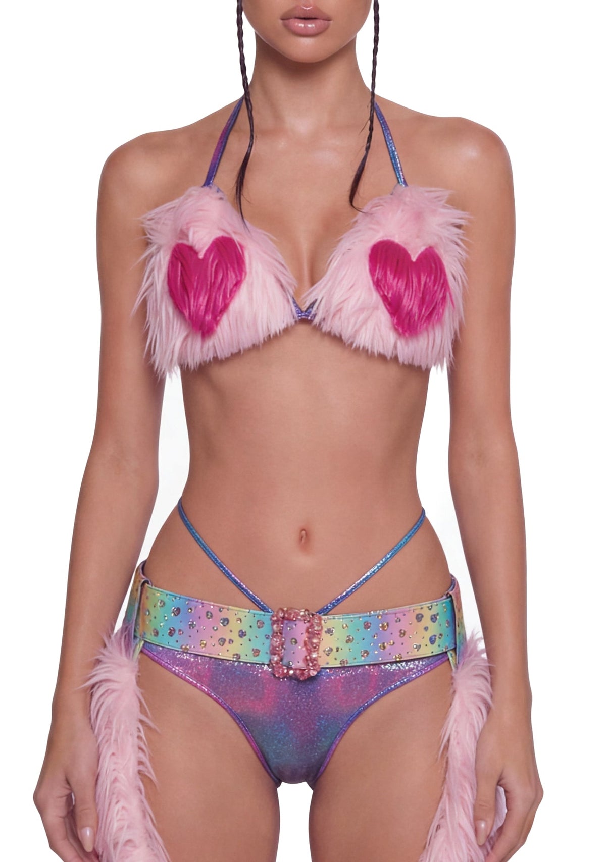 Faux Fur Heart Chaps - Pink