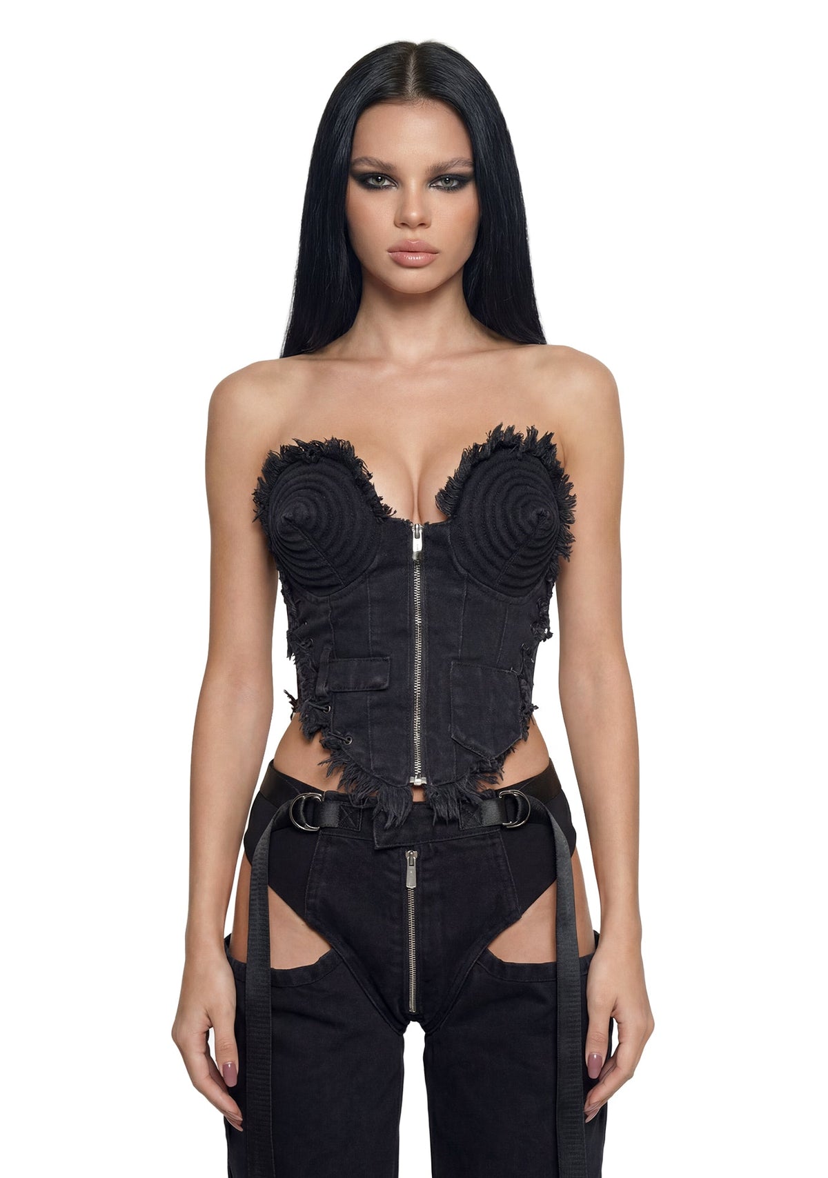 Denim Cone Corset - Black