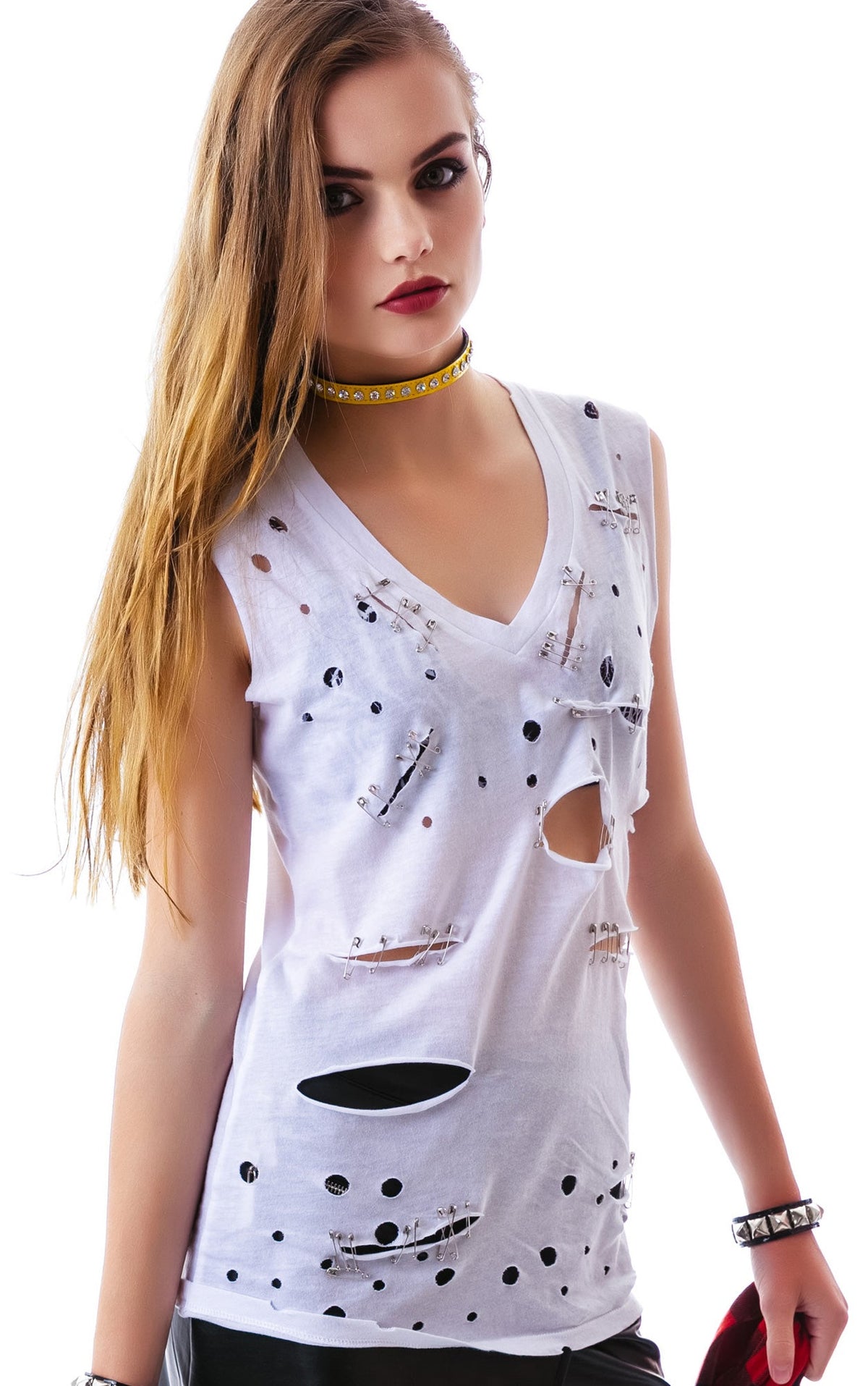 Safety Pin Tank Top - White