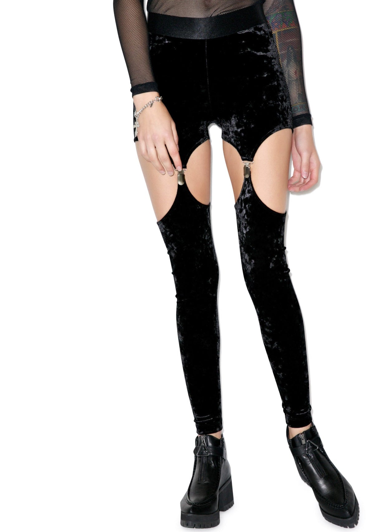 Crushed Velvet Garter Leggings - Dark Purple