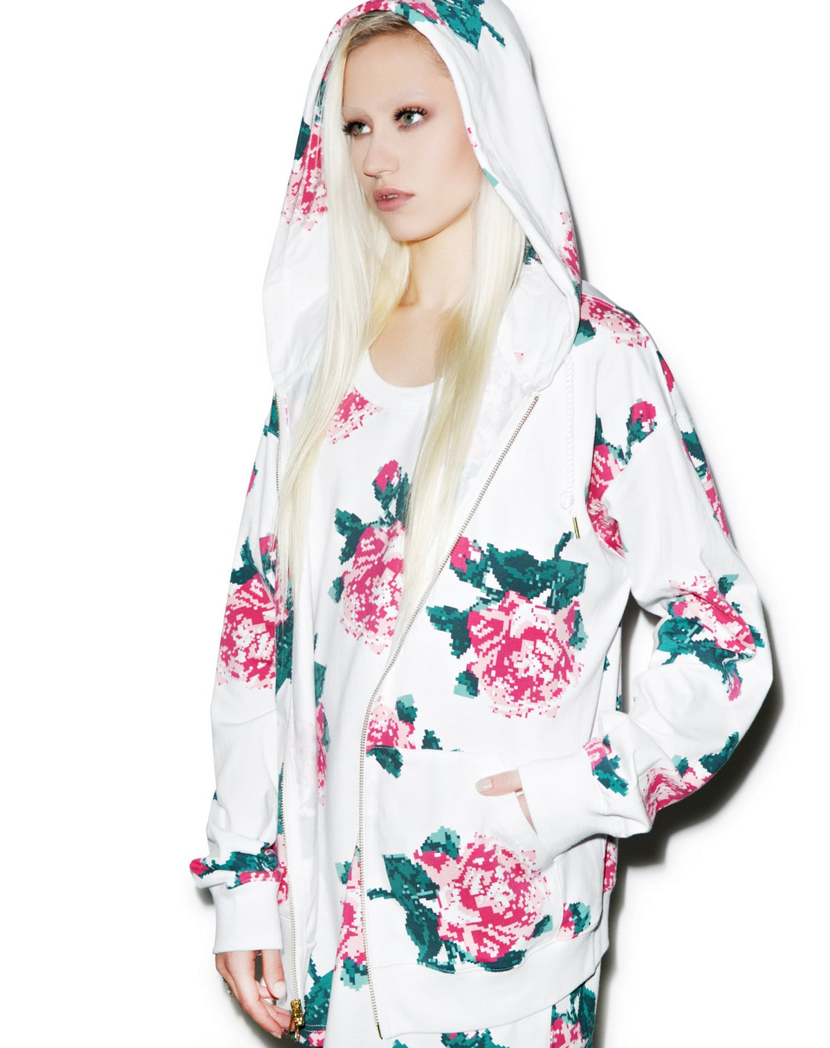 8Bit Floral Hoodie - Black
