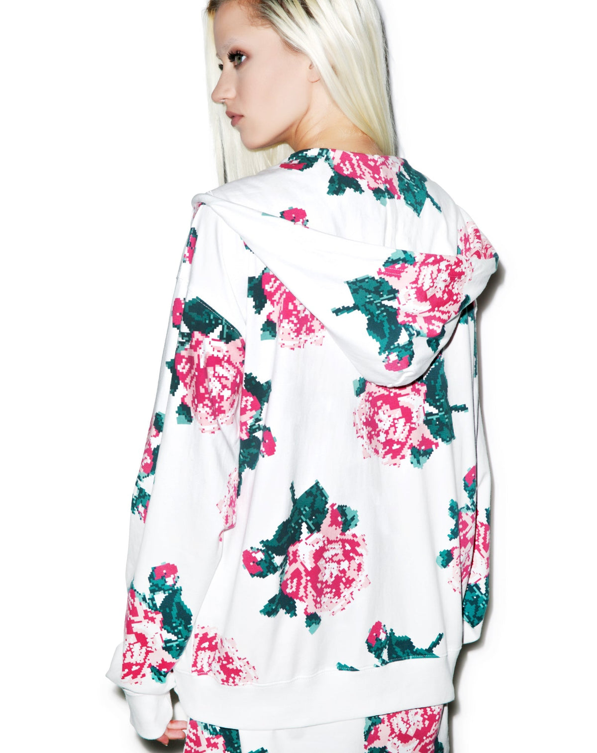 8Bit Floral Hoodie - Black
