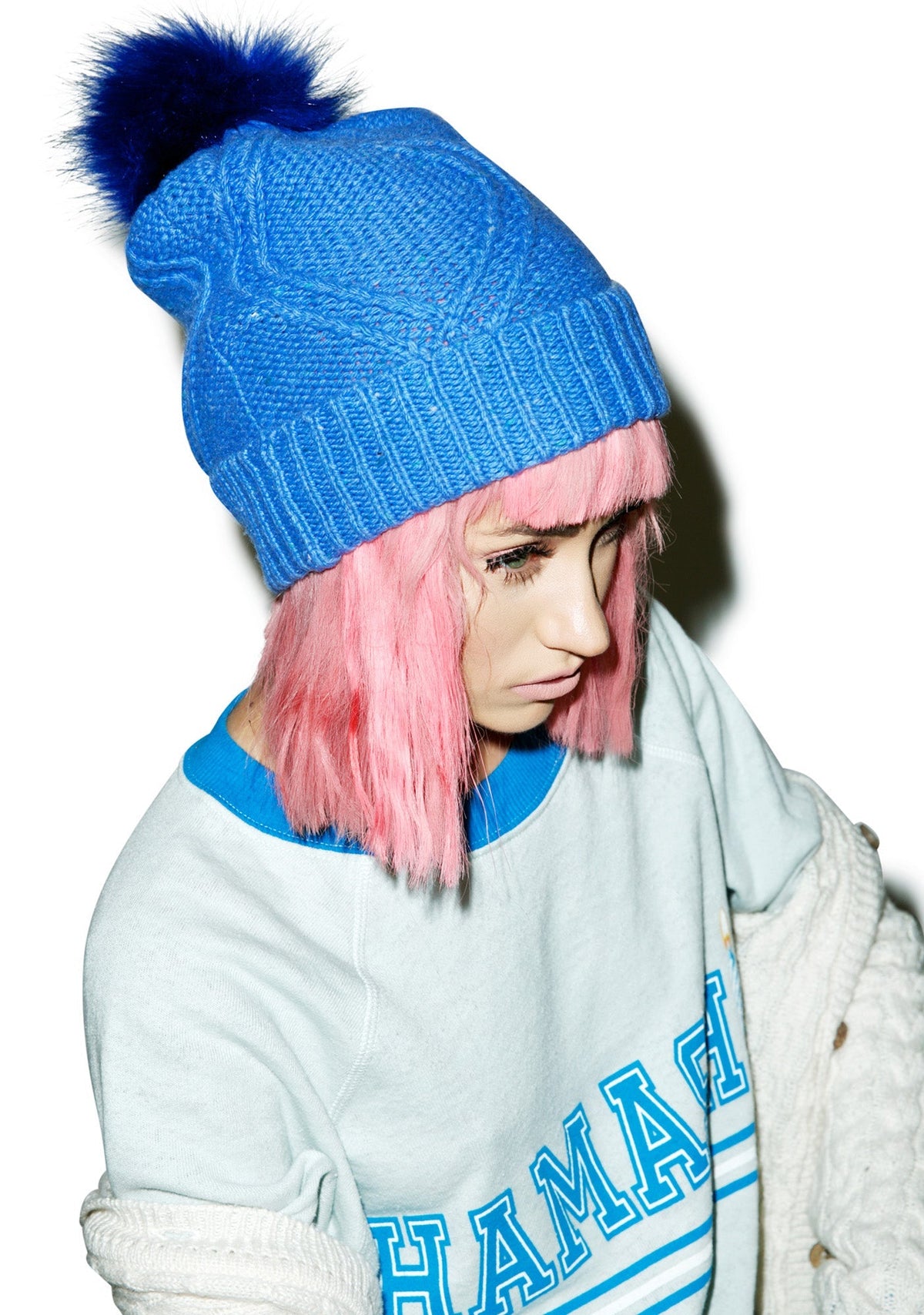 Cable Knit Beanie - Blue