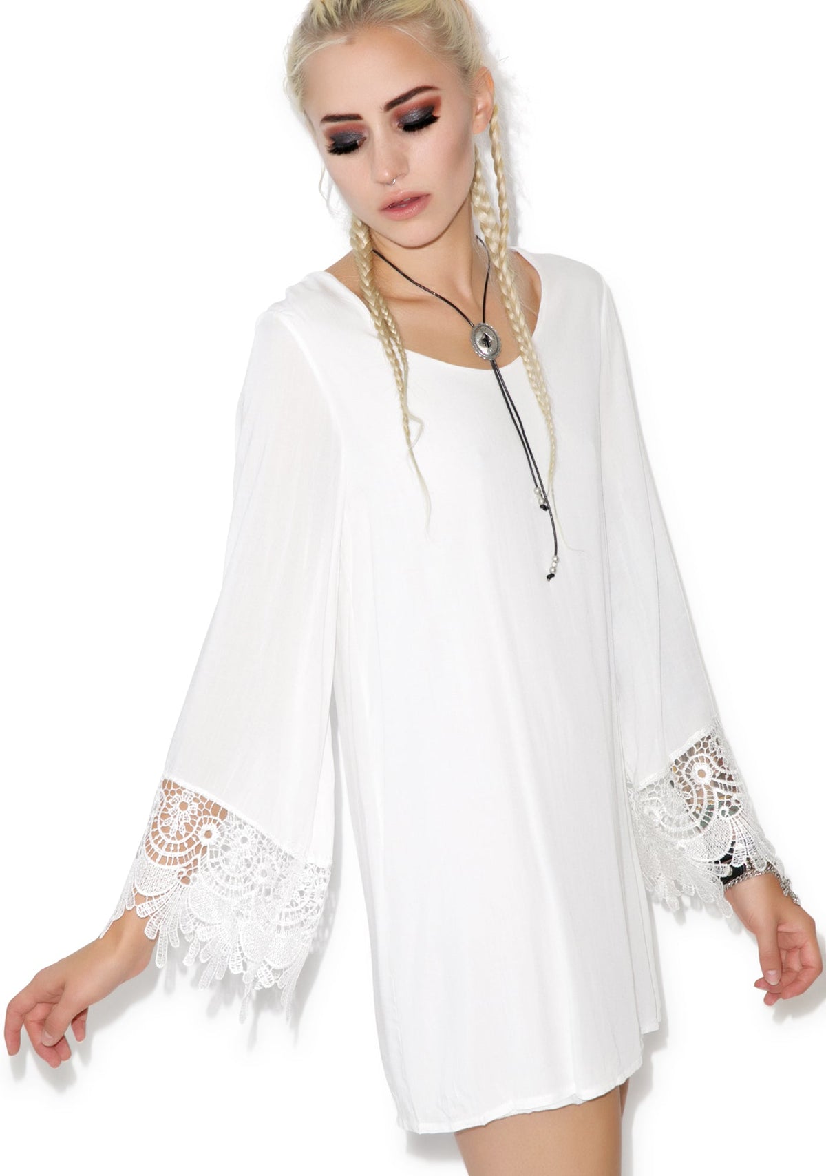 Hippy Bell Sleeve Dress - White