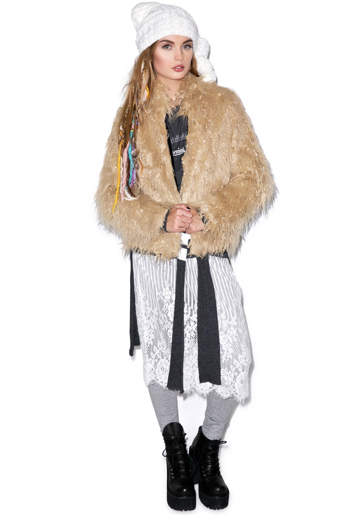 Night Song Faux Fur Jacket - Light Brown