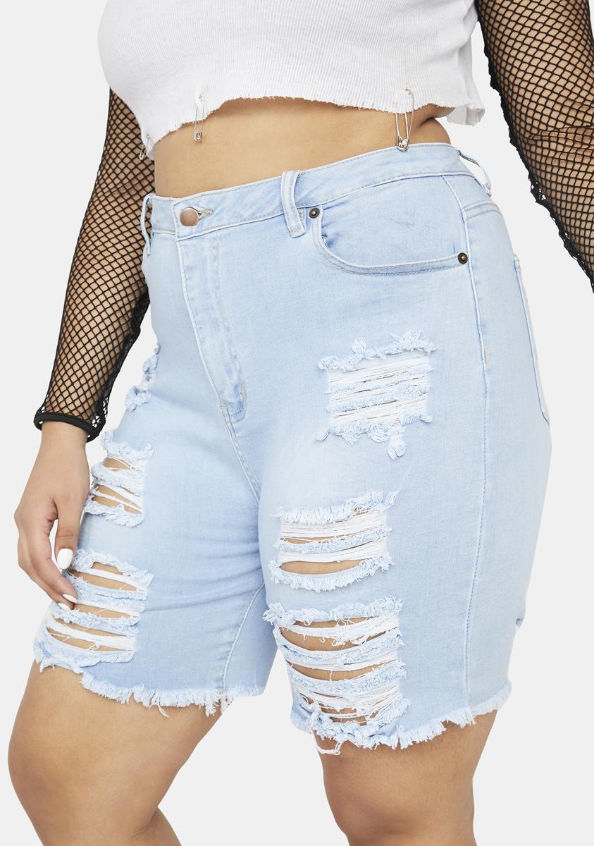 Plus Light Look To The Sun Denim Shorts - Blue