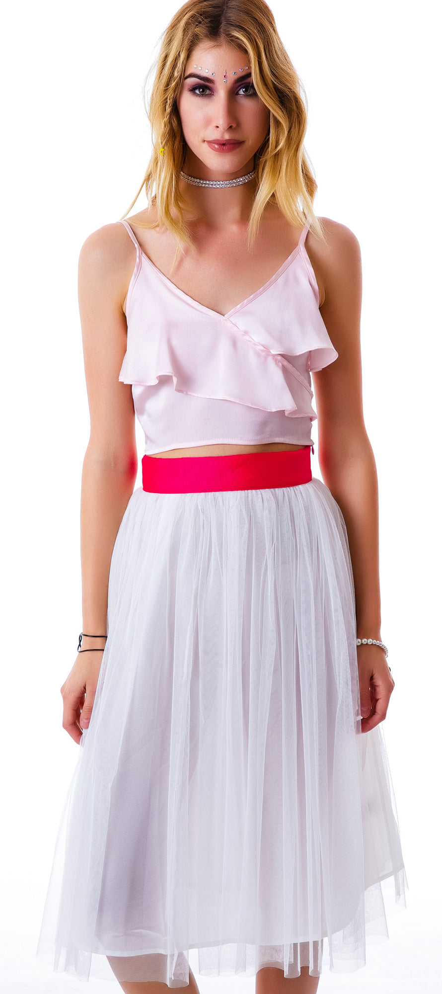 Cierra Air Tulle Midi Skirt - White