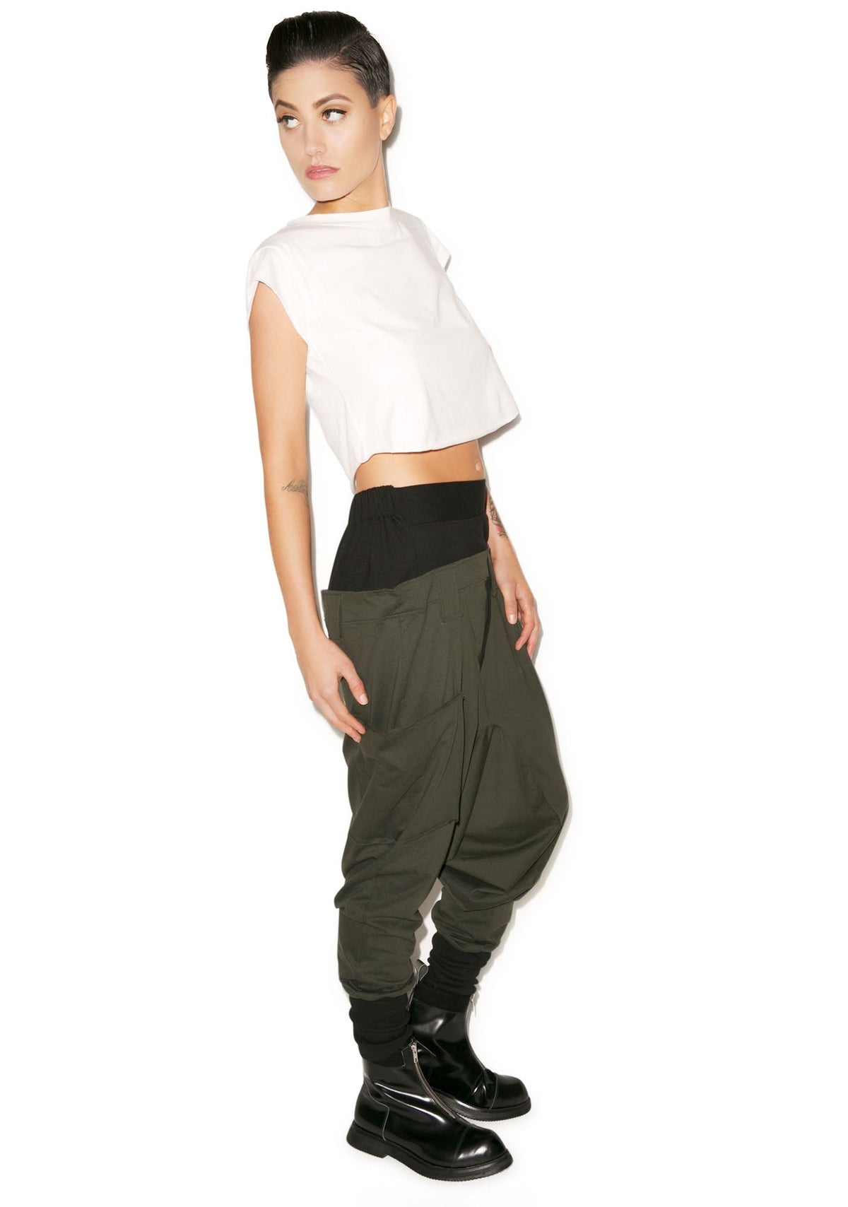 Rust Drop Crotch Pants - Dark Green
