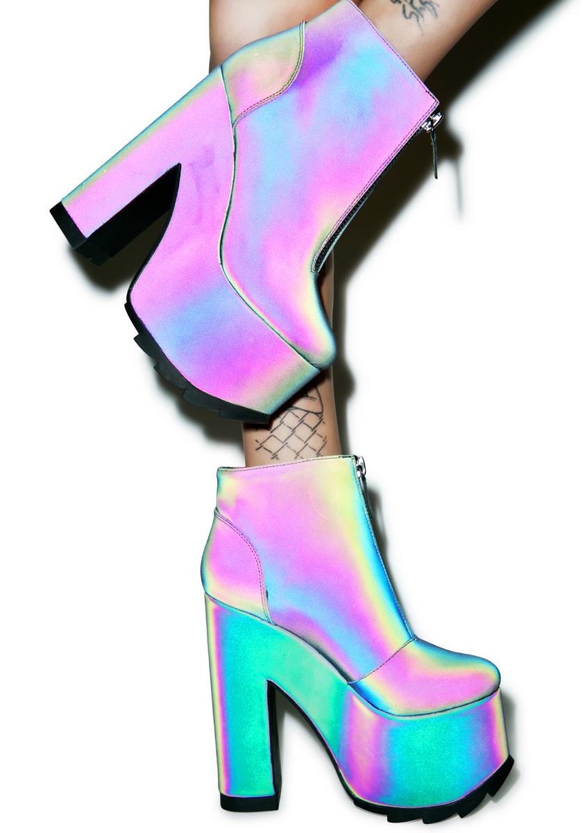 Reflective Nightmare Platform Boots - Silver