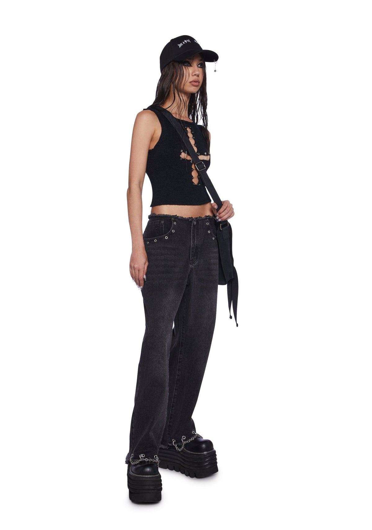 Chained Straight Leg Cropped Jeans