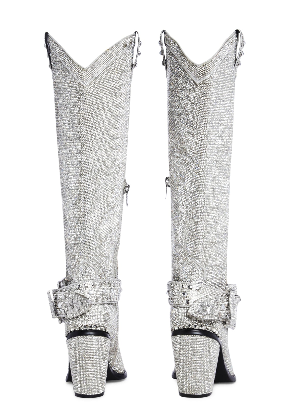 Sharp Sheriff Shine Knee High Boots - Silver