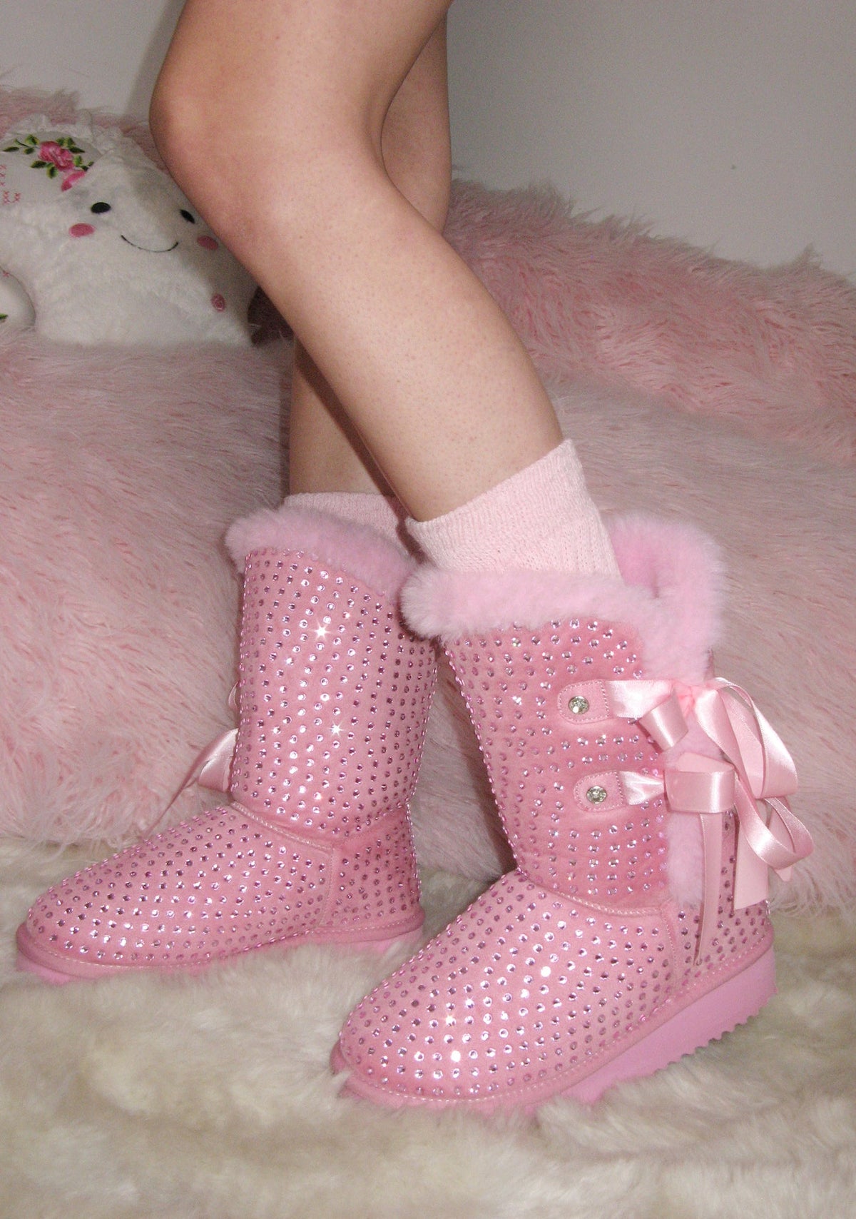 Snowflake Cadet Rhinestone Booties - Pink