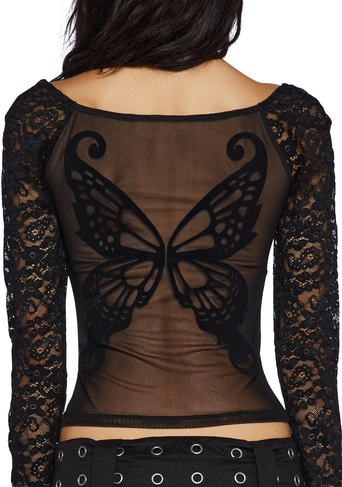 Winged Bliss Lace Top - Black