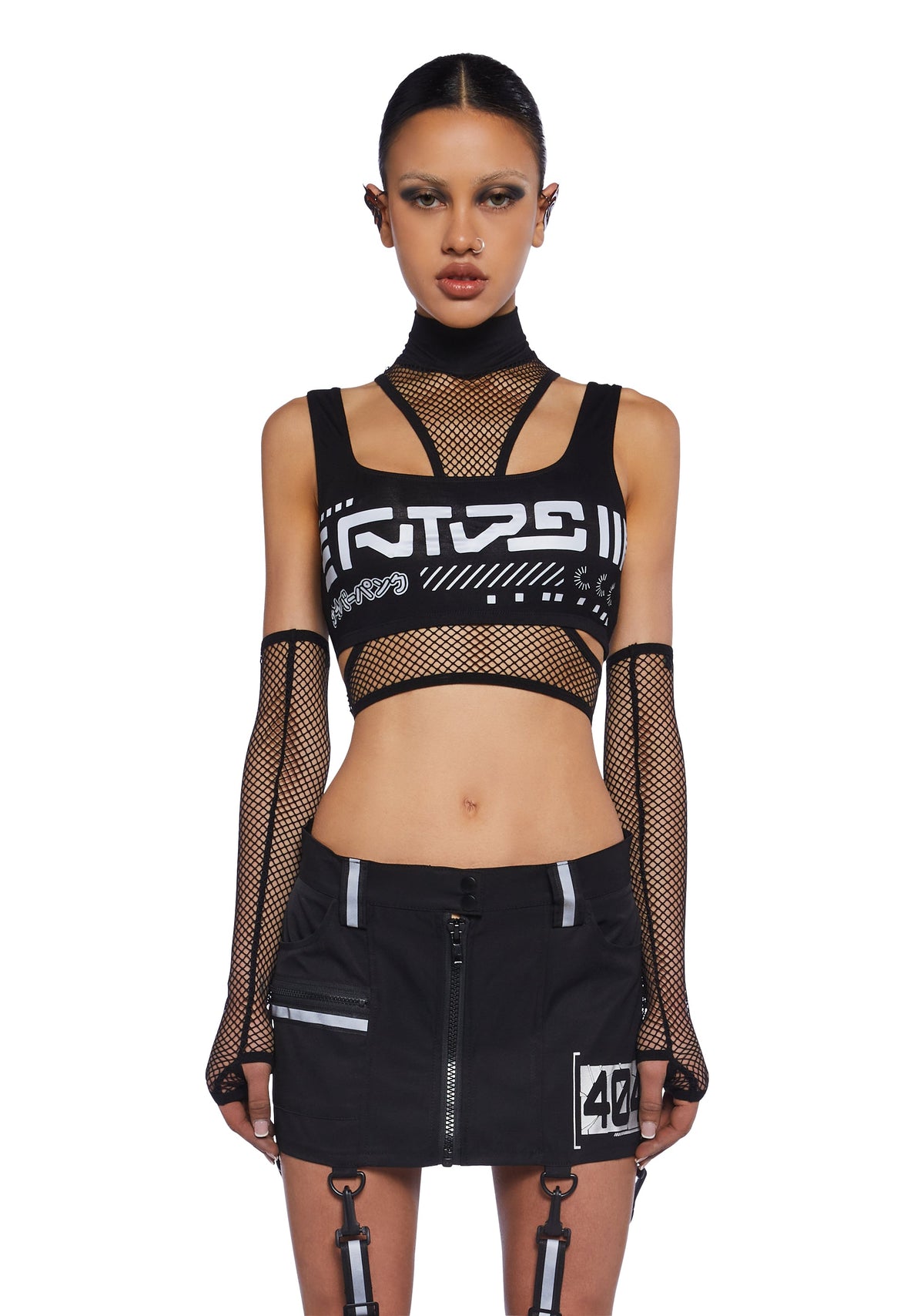 Rave Visions Fishnet Top And Gloves Set