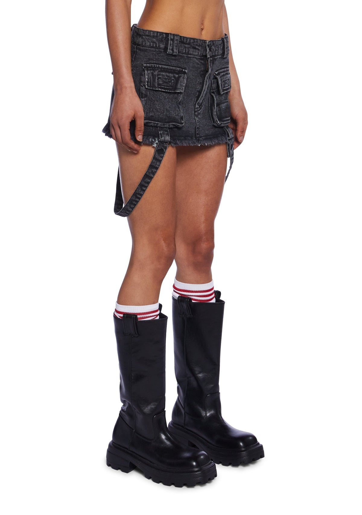 Charged Denim Cargo Mini Skirt