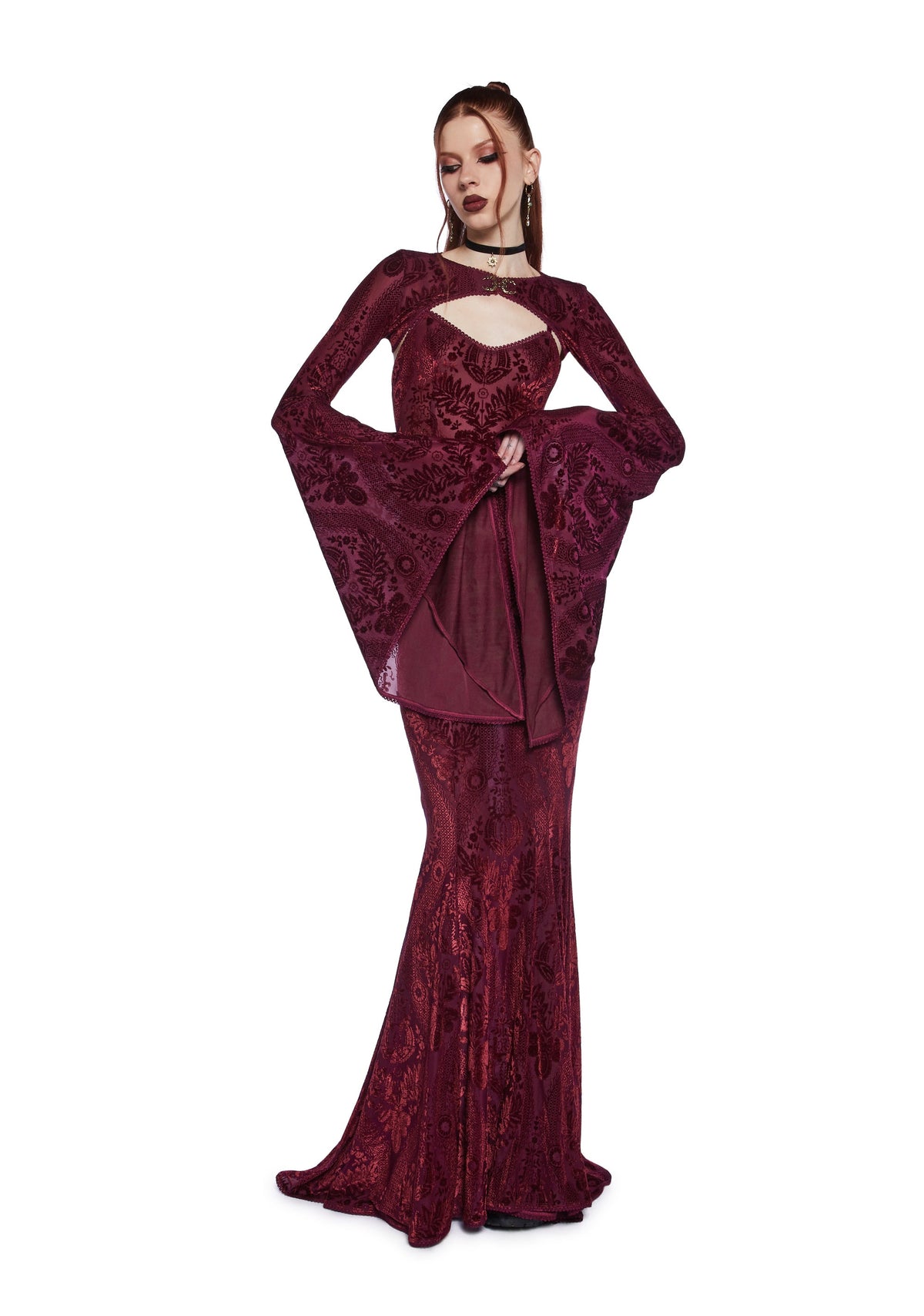 Druid’s Wife Maxi Dress And Shrug Set - Dark Red