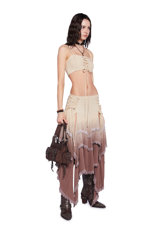Sahara Wildflower Maxi Skirt Set - Brown