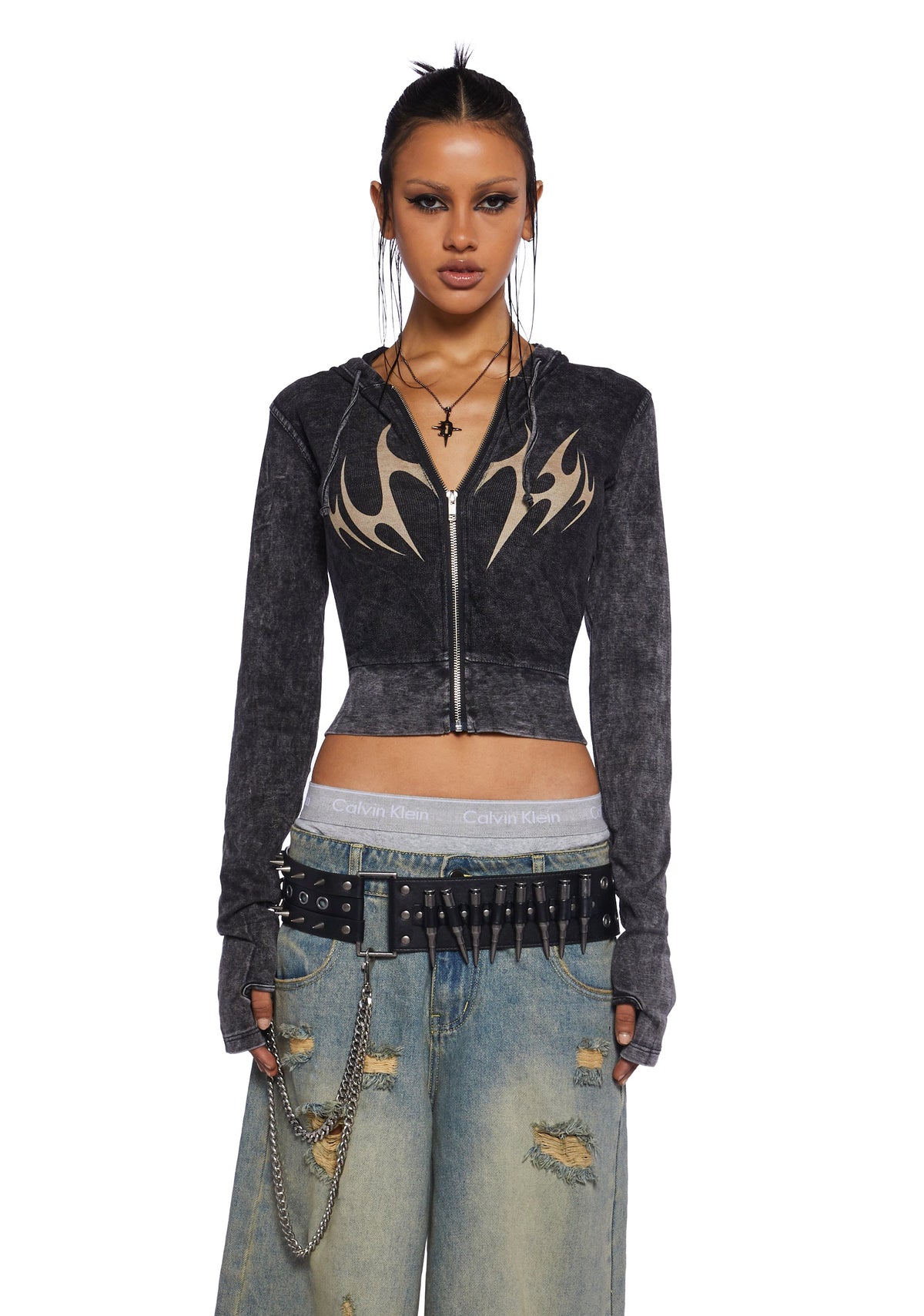 Charged Graphic Zip-Up Crop Hoodie