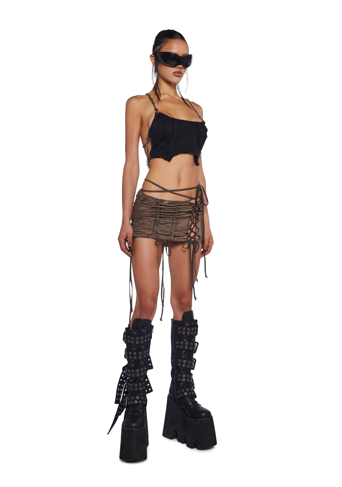 Downbeat Lace-Up Micro Skirt