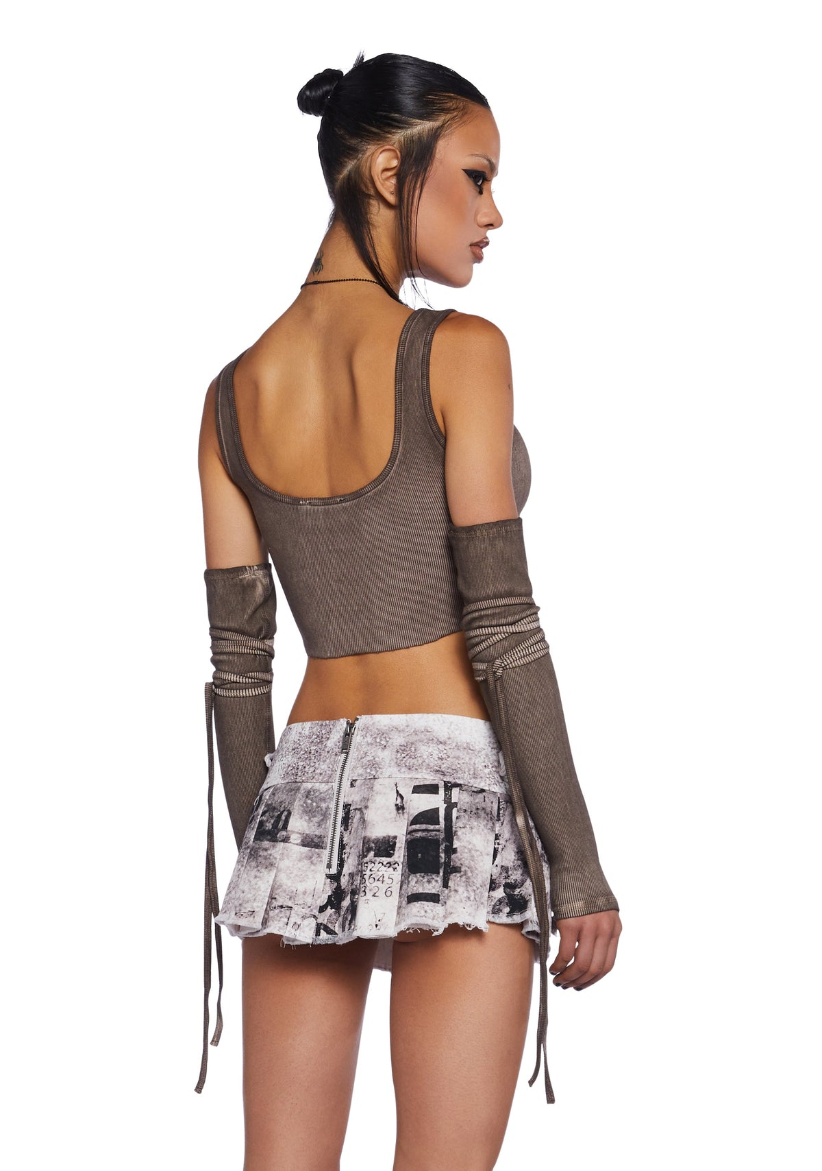 Downbeat Ribbed Tank With Arm Warmers - Brown