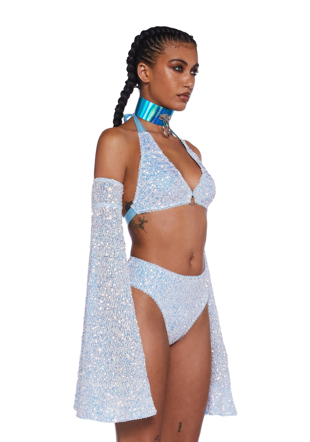 Dazzling Daydream Long Sleeve Crop Top - Blue