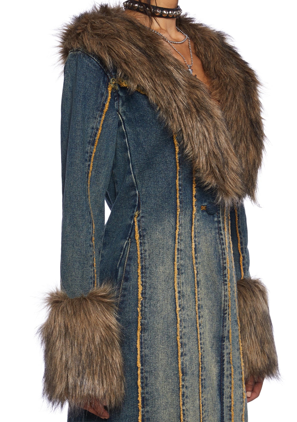 Off Beat Charm Denim Maxi Coat - Dark Blue