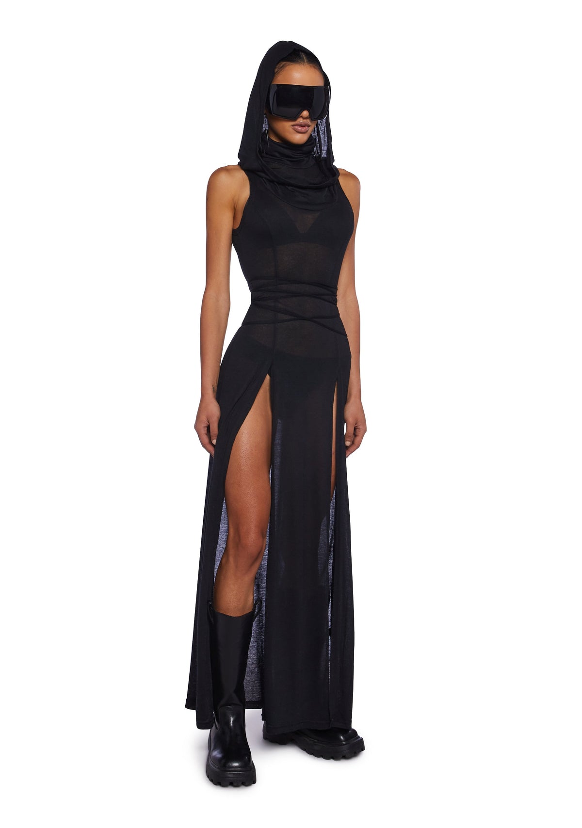 Echo Hooded Slit Maxi Dress - Black