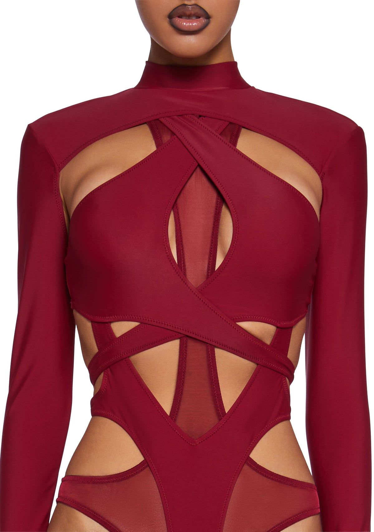 Flanger Strappy Spandex And Mesh Bodysuit - Red