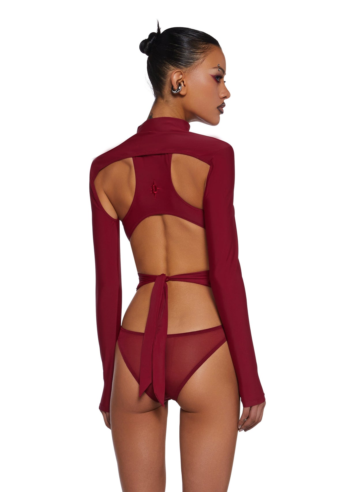 Flanger Strappy Spandex And Mesh Bodysuit - Red