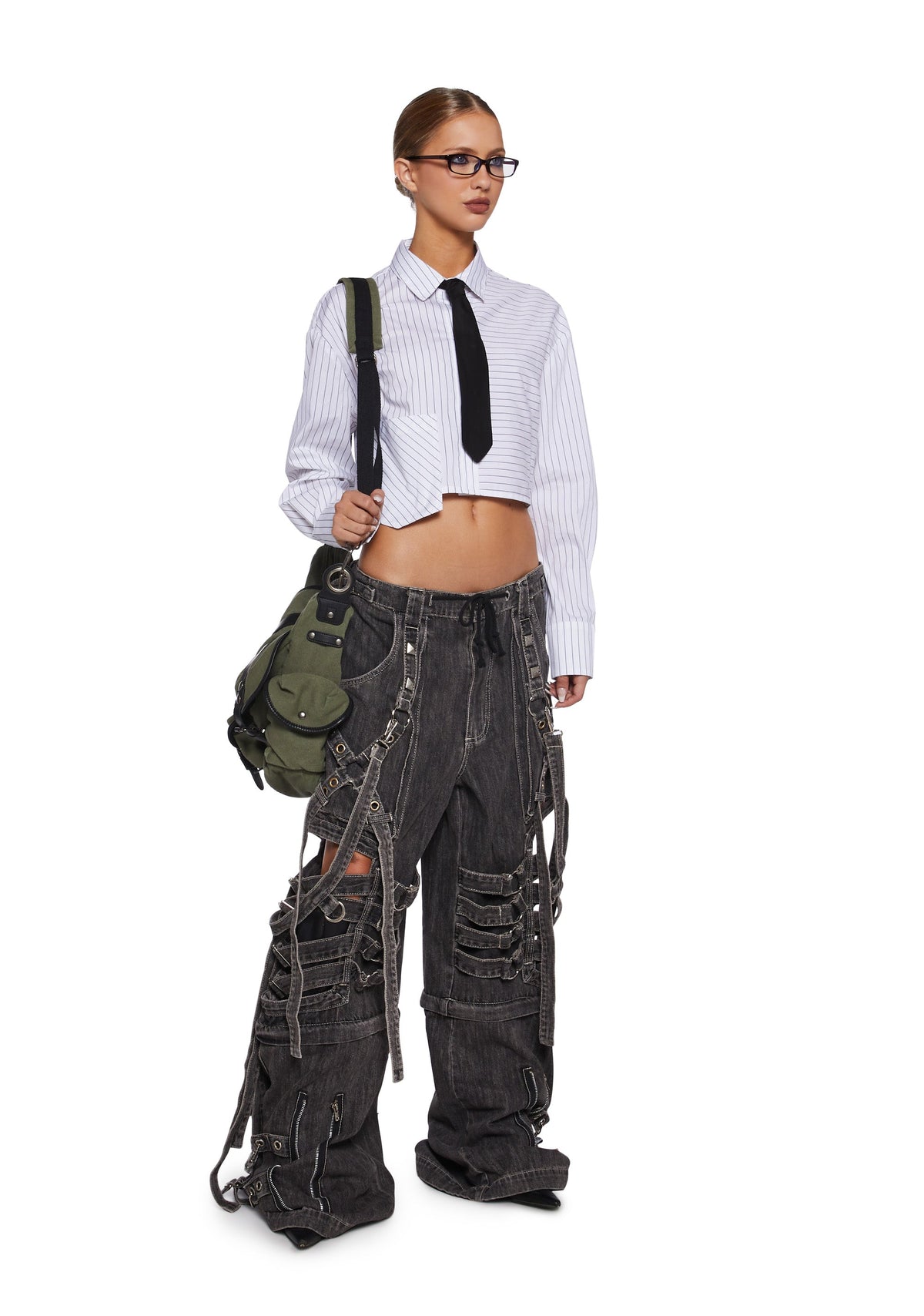 Super Cut Out Wide Leg Pants - Black