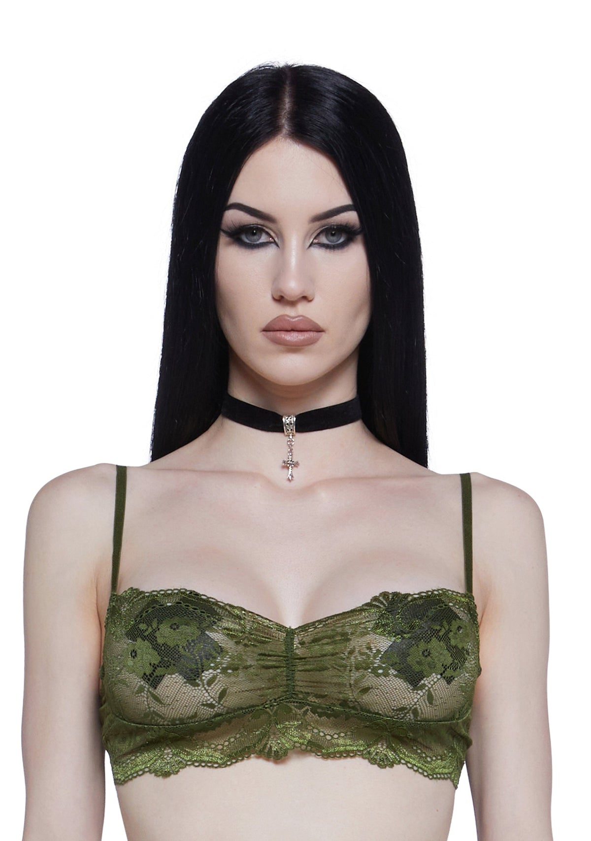 Hidden Secrets Lace Bralette - Olive