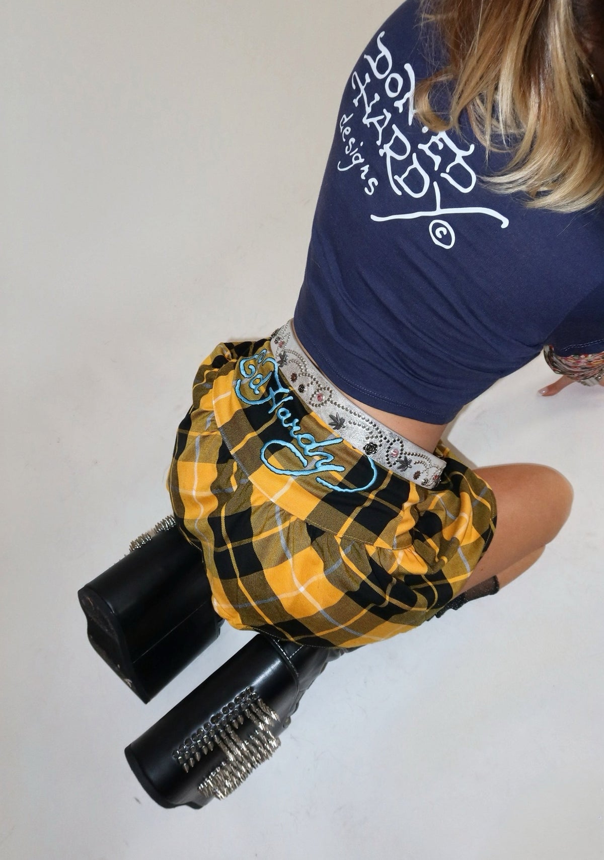 True Eagle Plaid Flare Miniskirt