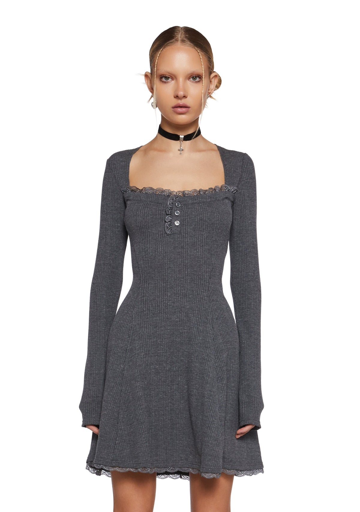Mid Century Date Thermal Dress - Gray