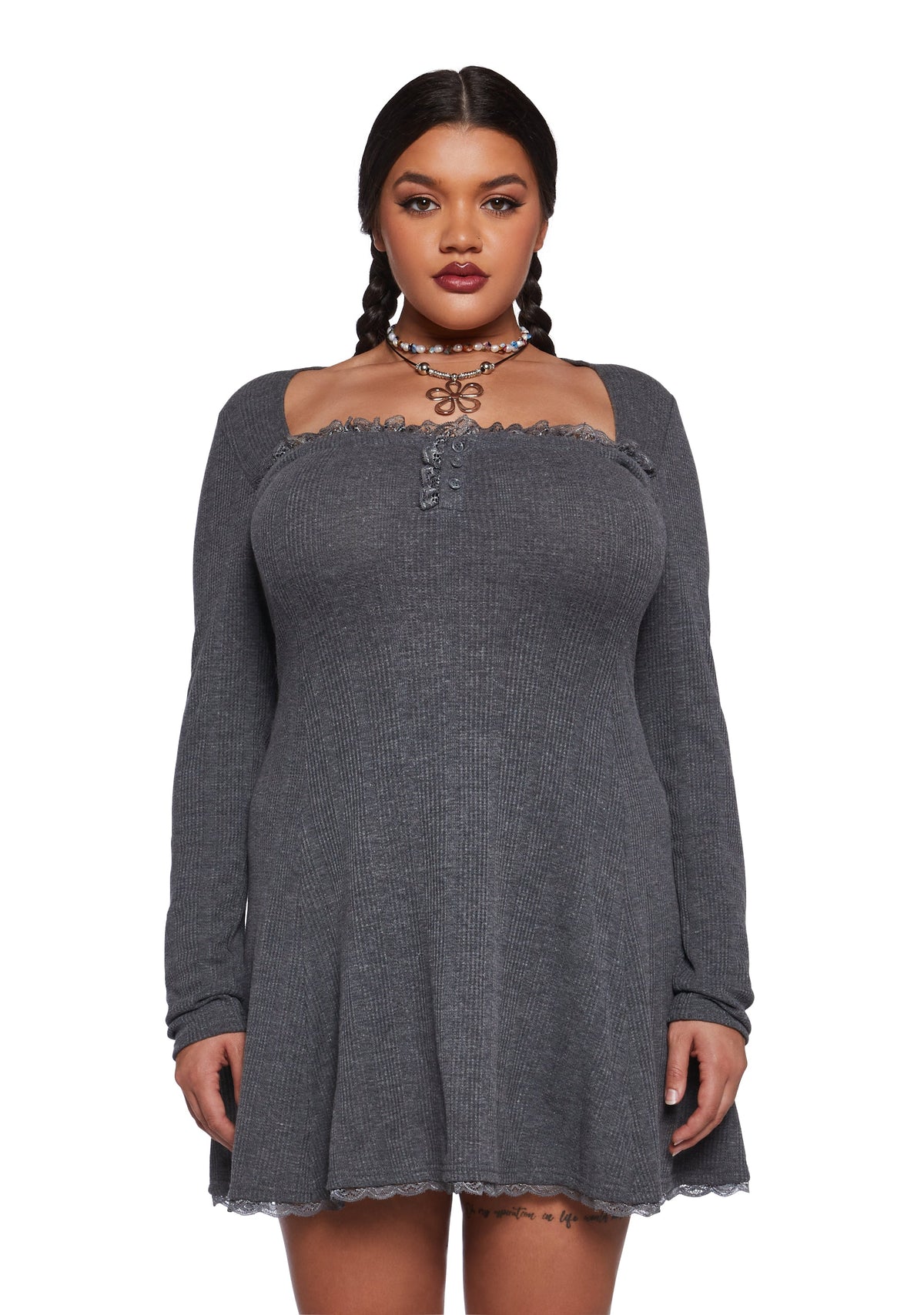 Mid Century Date Thermal Dress - Gray